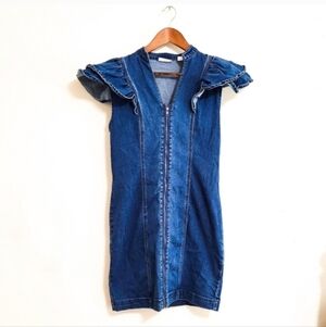 New York & Company Denim Ruffle Sleeve Dress